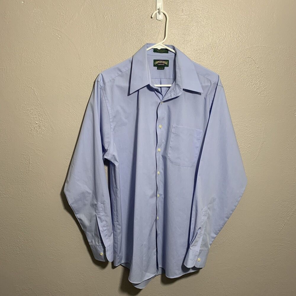 Cambridge Classics Mens Blue Long Sleeve Button Up Shirt Sz 16 34/35 Broadcloth